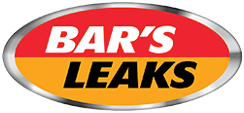 Logo of Bar's Leaks featuring a red oval with the brand name in white letters, flanked by a smaller yellow rectangle with black border above and a larger black rectangle with a yellow border below.