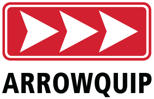 Arrowquip logo with three white arrows pointing to the right on a red background, above the word 'ARROWQUIP' in white capital letters.