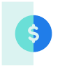 A stylized icon of a dollar sign within a circle that is partially overlaid on a vertical rectangle.