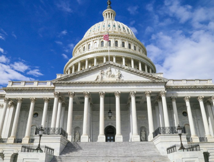 United States Capitol as seen during the day from a low angle