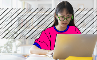 Young girl with spectacles checking laptop