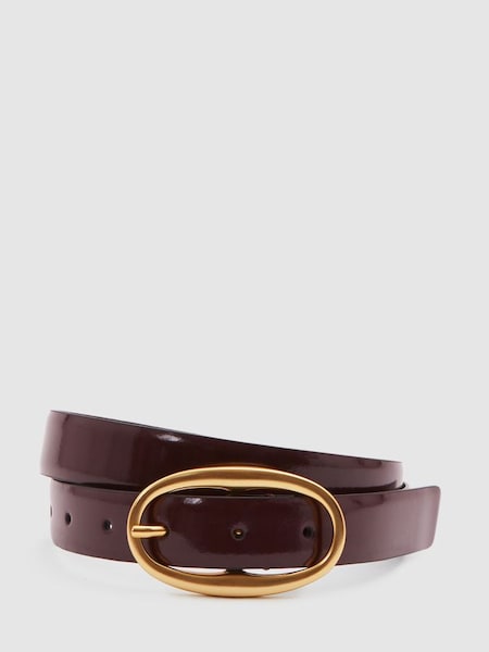 Patent Leather Oval Buckle Belt in Oxblood (B97597) | £58